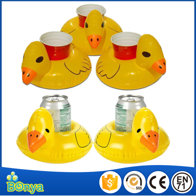 Inflatable yellow duck cup pool drink holder floating inflatable cup holder